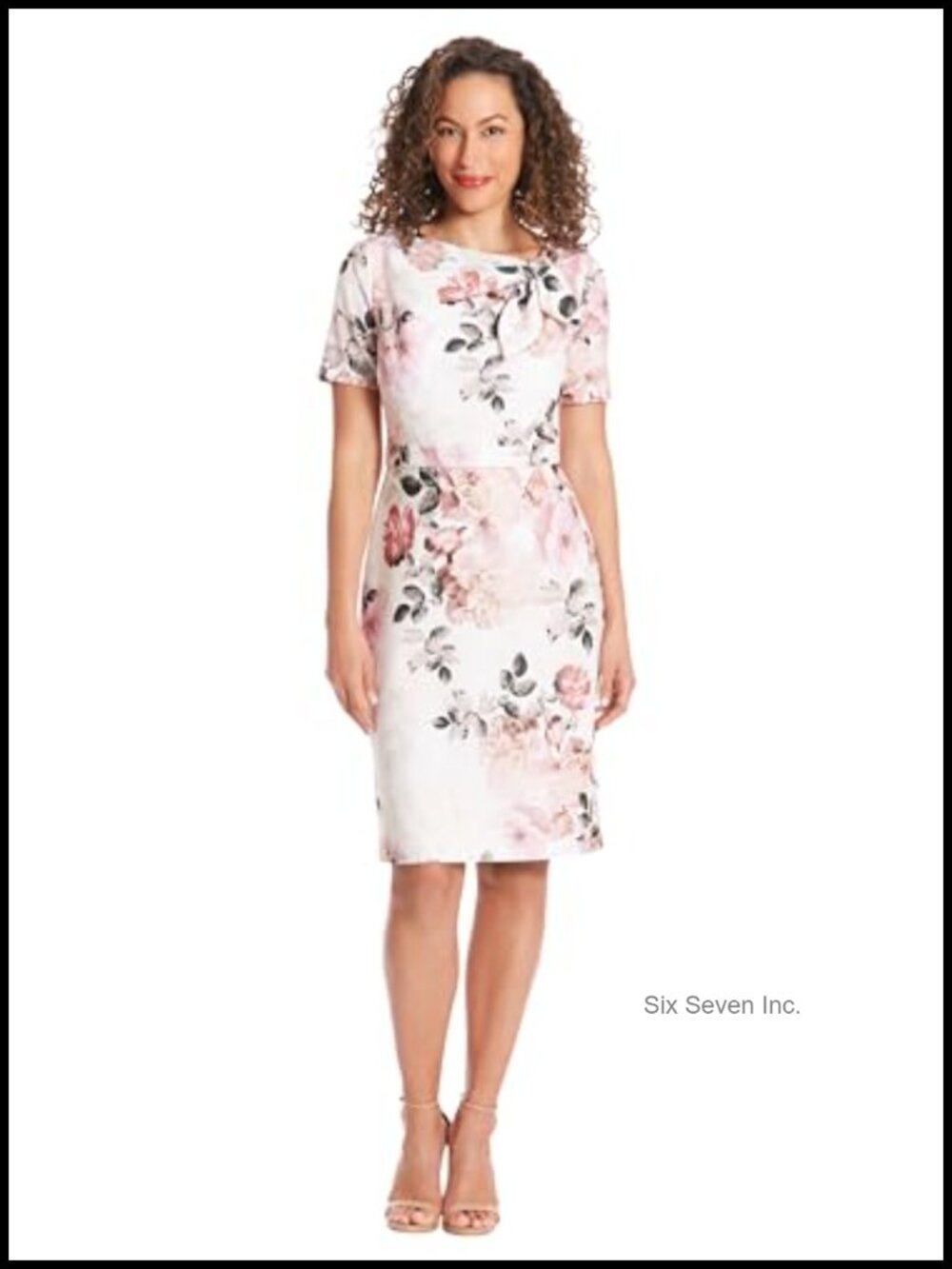 London Times Women's Sheath Dress with Bow Detail, Short Sleeve, Scuba Crepe